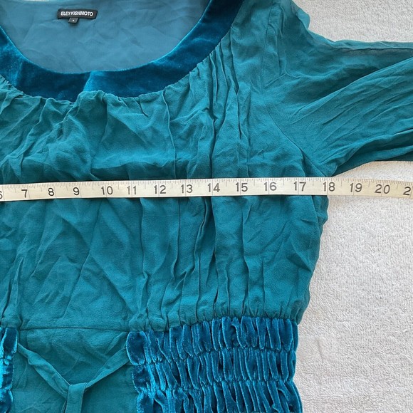 Eley Kishimoto Dress Women Size 4 Teal Blue Silk Sheer Lined Elastic Waist - Picture 7 of 14